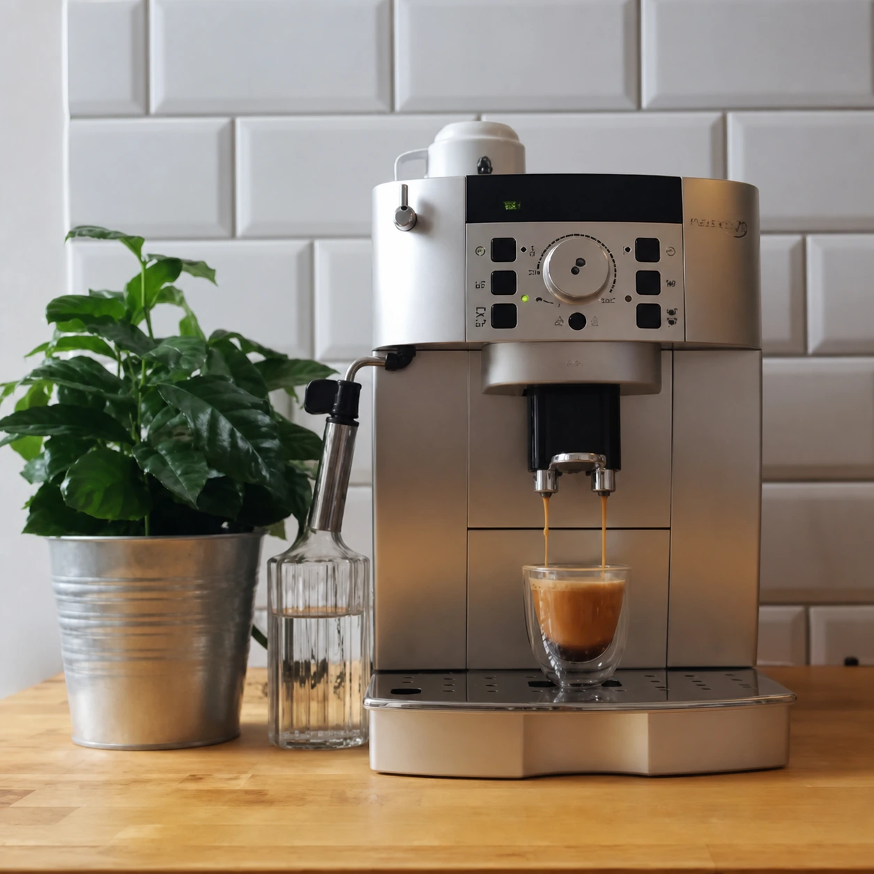 Vollautomatische Kaffeemaschine bei der Espressozubereitung